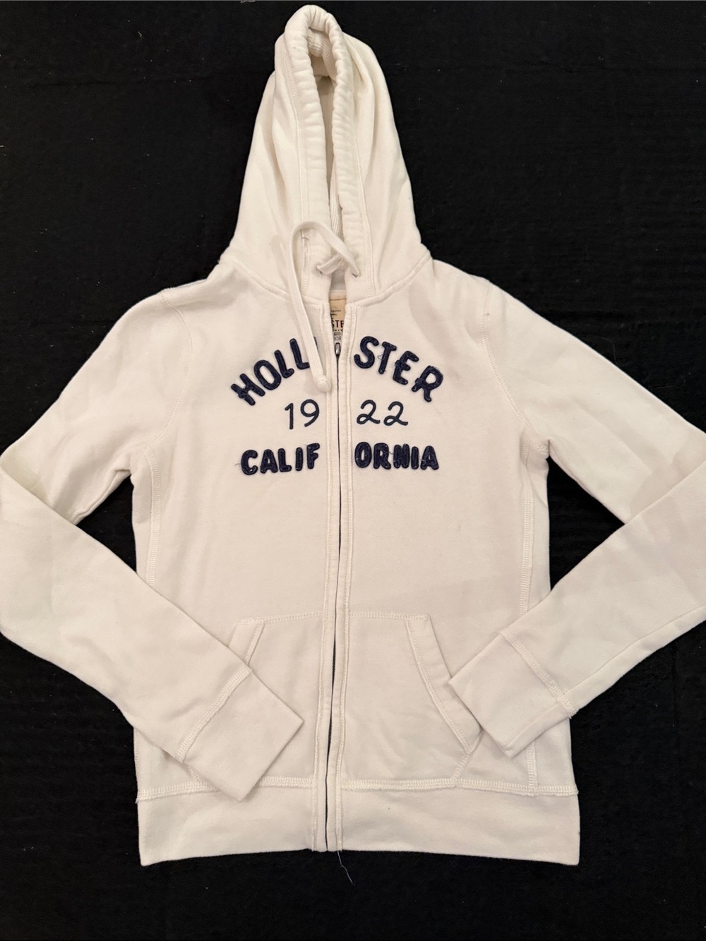Hollister White Full-Zip Hoodie with Navy Applique